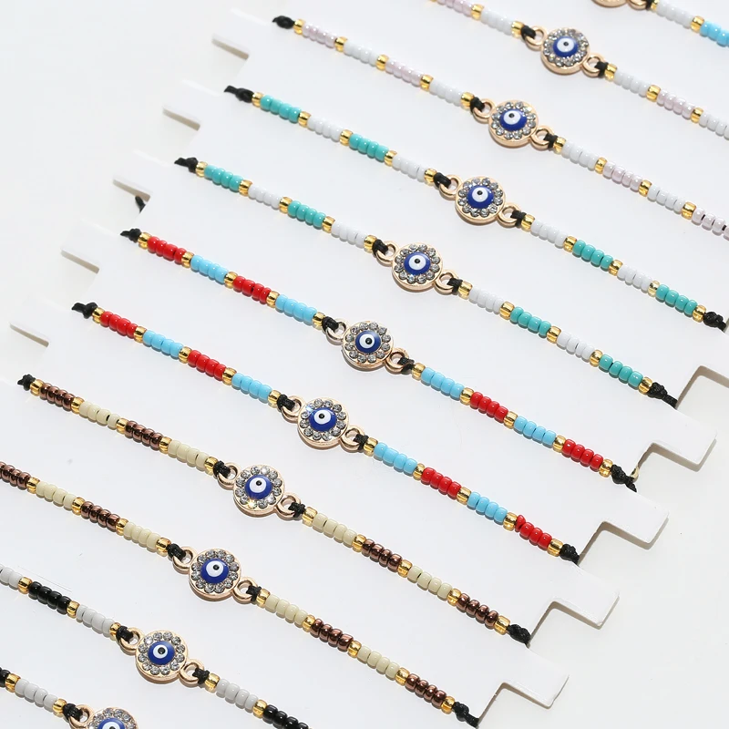 

SANSANGO 12pcs/set Colorful Beaded Eye Charm Bracelets Sets For Women Rope Chain Bracelet Adjustable Jewelry Bohemian