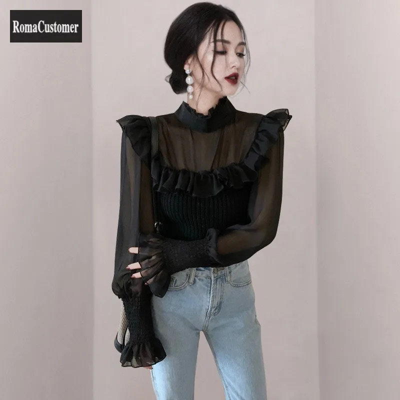 Spring Womens New Temperament Shirt O-Neck Edible Tree Fungus Chiffon Spliced Lantern Sleeve Top Trend Wild Female Blouse
Spring Womens New Temperament Shirt O-Neck Edible Tree Fungus Chiffon Spliced Lantern Sleeve Top Trend Wild Female Blouse