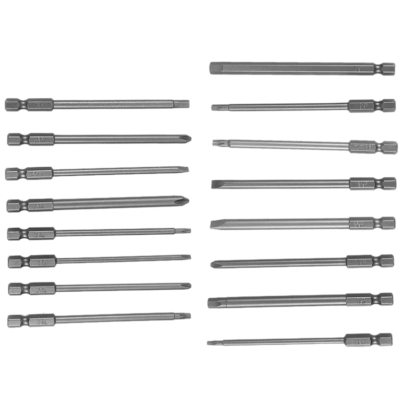 16Pcs Long Magnetic Screwdriver Bits Set Slotted+Cross+Hex+Torx Drill Bit Set 1/4 Inch Hex Shank 100Mm Length
16Pcs Long Magnetic Screwdriver Bits Set Slotted+Cross+Hex+Torx Drill Bit Set 1/4 Inch Hex Shank 100Mm Length