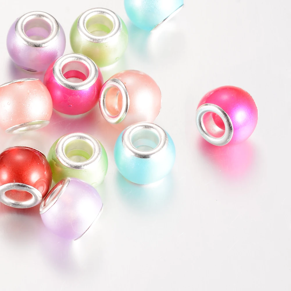 100Pcs Glass ABS Plastic Imitation Pearl European Beads Large Hole Loose Beads Rondelle with Silver Color Plated Brass Cores
100Pcs Glass ABS Plastic Imitation Pearl European Beads Large Hole Loose Beads Rondelle with Silver Color Plated Brass Cores