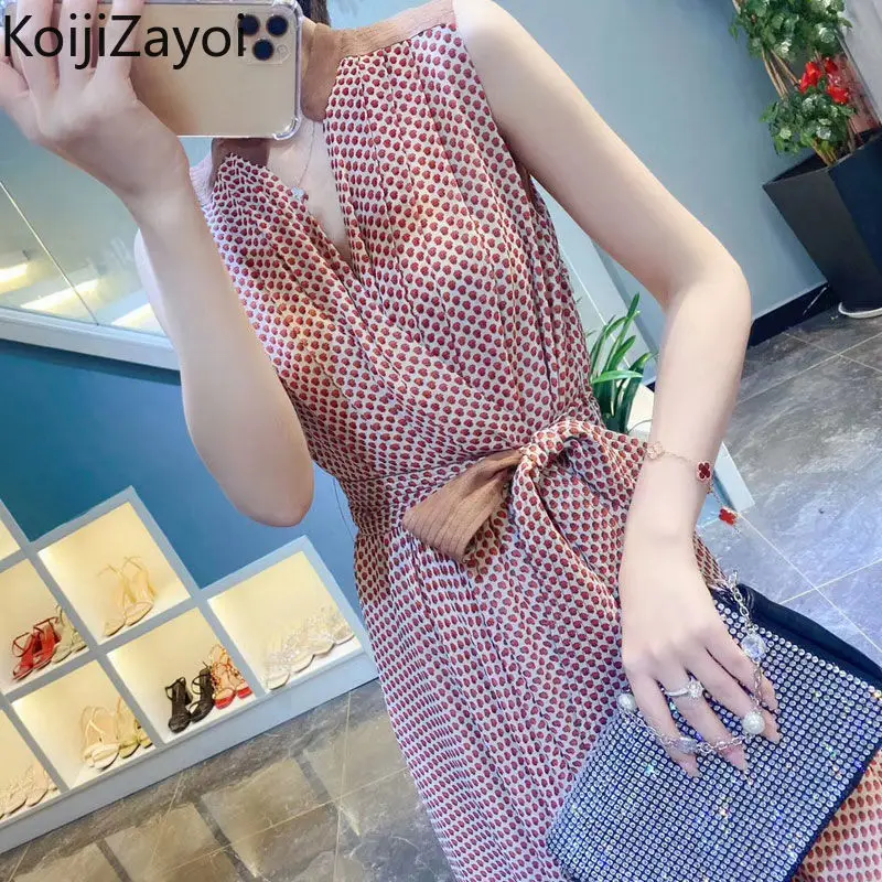 Koijizayoi Women Summer Fashion Maxi Dress Lady Sleeveless Lace Up V Neck Dresses Chic Korean Vestidos 2022 New Dropshipping 
Koijizayoi Women Summer Fashion Maxi Dress Lady Sleeveless Lace Up V Neck Dresses Chic Korean Vestidos 2022 New Dropshipping