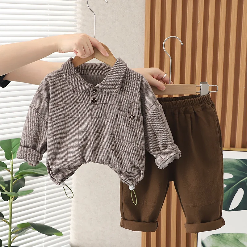 New Baby Boy Outfit Set Kids Tracksuits for Boys Korean Style Casual Plaid Turn-down Collar Long Sleeve T-shirts and Pants Suits
New Baby Boy Outfit Set Kids Tracksuits for Boys Korean Style Casual Plaid Turn-down Collar Long Sleeve T-shirts and Pants Suits