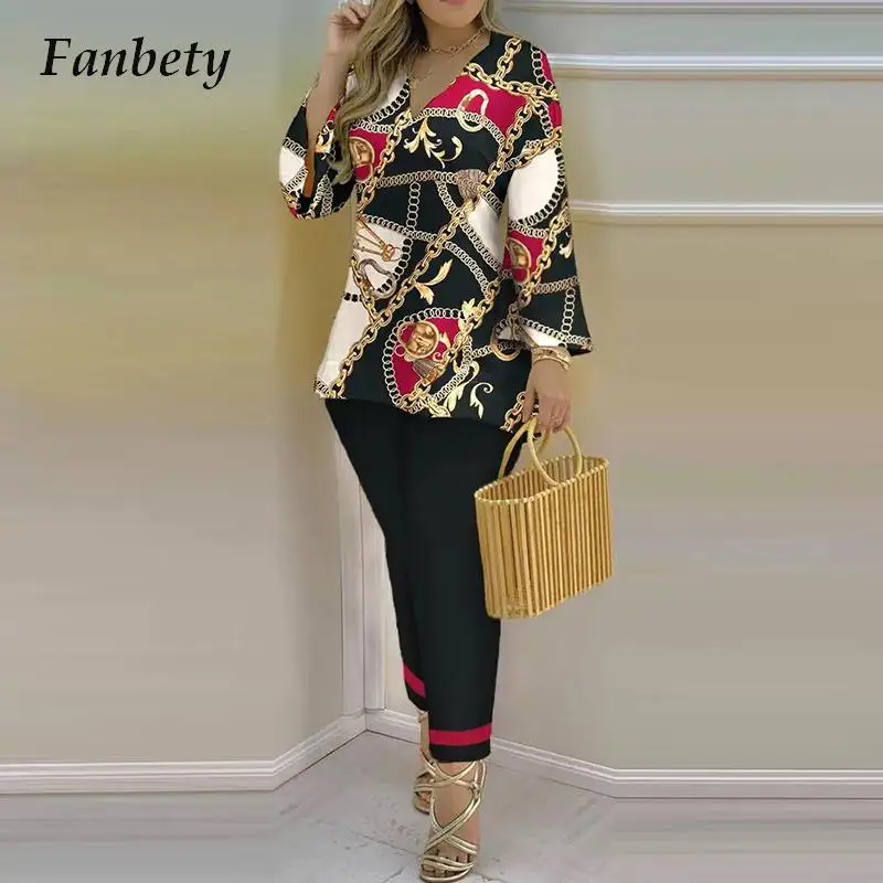 Lady Vintage Pattern Print Home Wear Two-piece Set Casual Long Sleeve T-shirt And Trouser Set Spring V Neck Women Pullover Sets
Lady Vintage Pattern Print Home Wear Two-piece Set Casual Long Sleeve T-shirt And Trouser Set Spring V Neck Women Pullover Sets