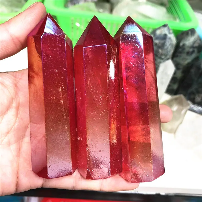 

1pc Natural Red Aura Clear Quartz Crystal Point Wand Healing Stone Meditation Home Decoration Reiki Polished Stone Chakra Tower