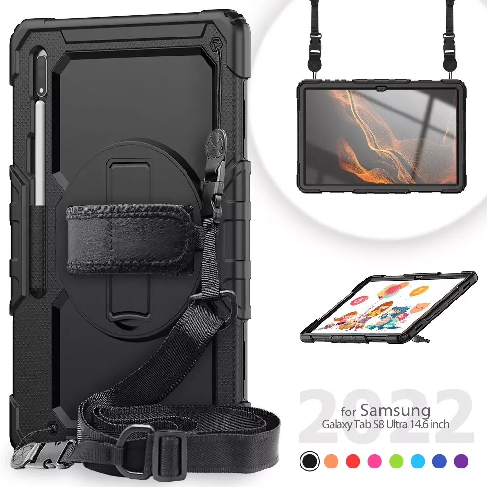 Для samsung galaxy tab s8 ultra 14,6 дюймов Вращающийся на 360 градусов ручной ремешок Kickstand Tablet Funda защитный чехол для tab S8 ultra 14,6
Для samsung galaxy tab s8 ultra 14,6 дюймов Вращающийся на 360 градусов ручной ремешок Kickstand Tablet Funda защитный чехол для tab S8 ultra 14,6