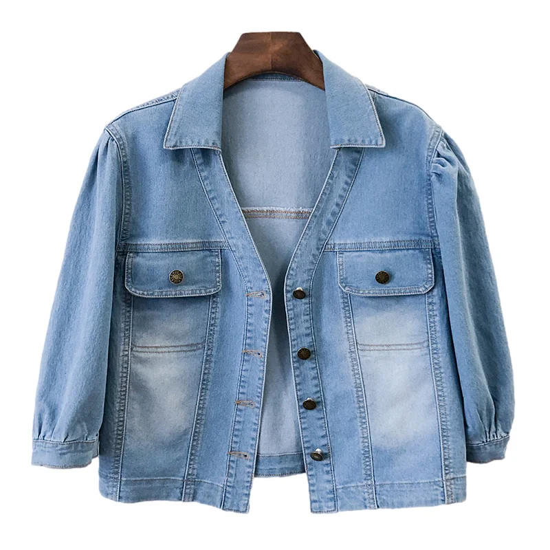 Vintage Light Blue Slim Short Denim Jacket Women Casual Cowboy Outerwear V Neck Pocket Three Quarter Sleeve Jeans Jacket Female
Vintage Light Blue Slim Short Denim Jacket Women Casual Cowboy Outerwear V Neck Pocket Three Quarter Sleeve Jeans Jacket Female