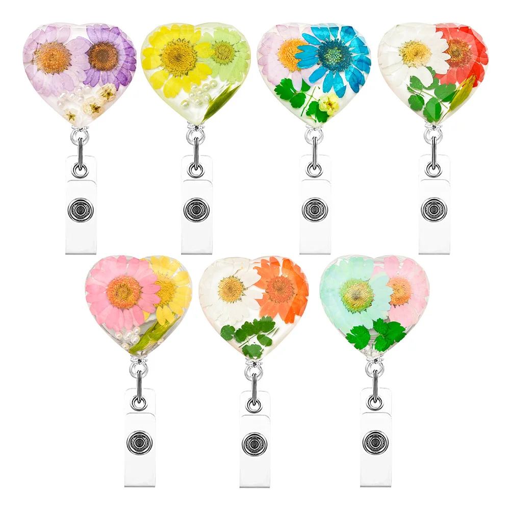 

Abs Glue Daisy Flower Leaves Rectractable Nurse Badge Reel Doctor Id Card Holder With Rotating Alligator Clip Keychains
