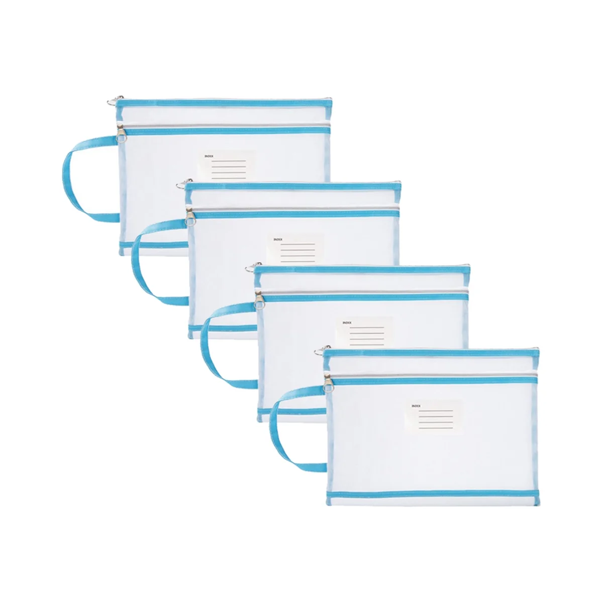 

4Pcs Mesh Zipper Pouch Translucent A4 Document Bag Book File Folders Stationery Pencil Case A4 Mesh Zip Folder, Blue