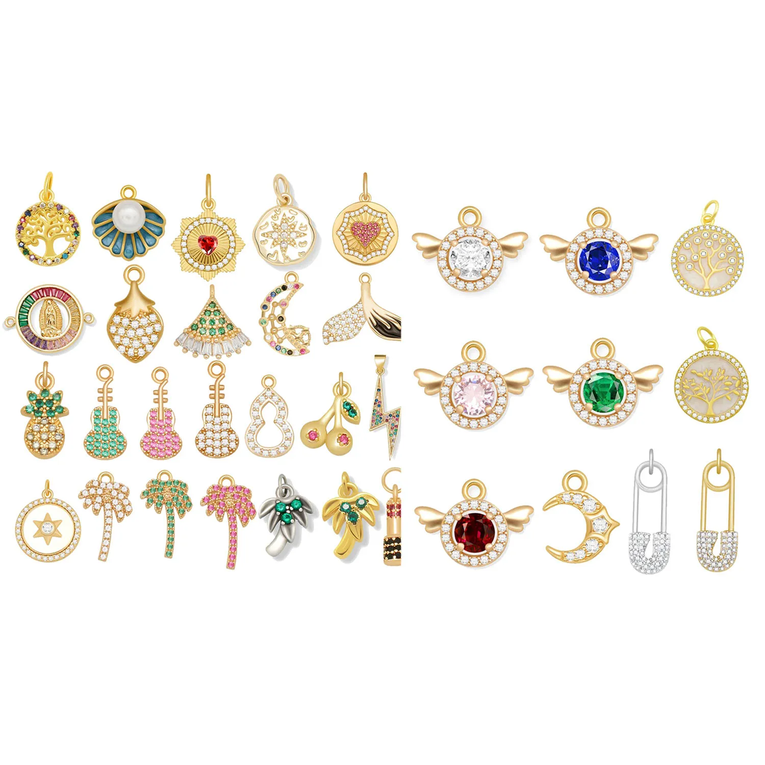 Pave Colorful Zircon Fruit Lute Coconut Tree Angel Wings Pendant For Necklace Earring Making DIY Gold-plated Jewelry Accessories
Pave Colorful Zircon Fruit Lute Coconut Tree Angel Wings Pendant For Necklace Earring Making DIY Gold-plated Jewelry Accessories