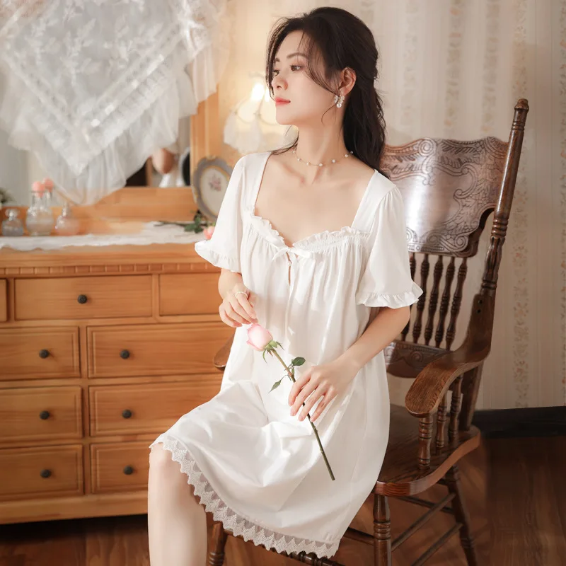 Spring Summer New Short Sleeve Women Bow Pajamas Sexy Lady Cotton Dress Female Loose Casual Homewear Sleepwear
Spring Summer New Short Sleeve Women Bow Pajamas Sexy Lady Cotton Dress Female Loose Casual Homewear Sleepwear