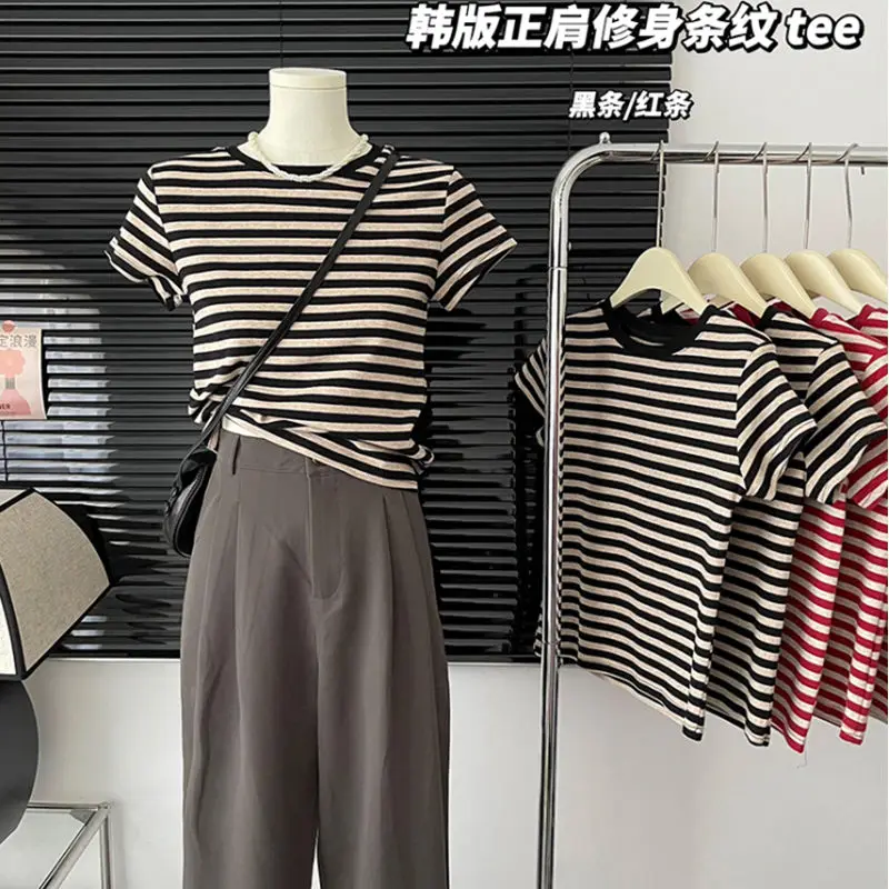 Basic Striped Strecth T Shirts 2023 Summer Cotton Shirts Short Sleeve Short Tshirts O Neck Slim Base Jumper Solid Crop Top
Basic Striped Strecth T Shirts 2023 Summer Cotton Shirts Short Sleeve Short Tshirts O Neck Slim Base Jumper Solid Crop Top