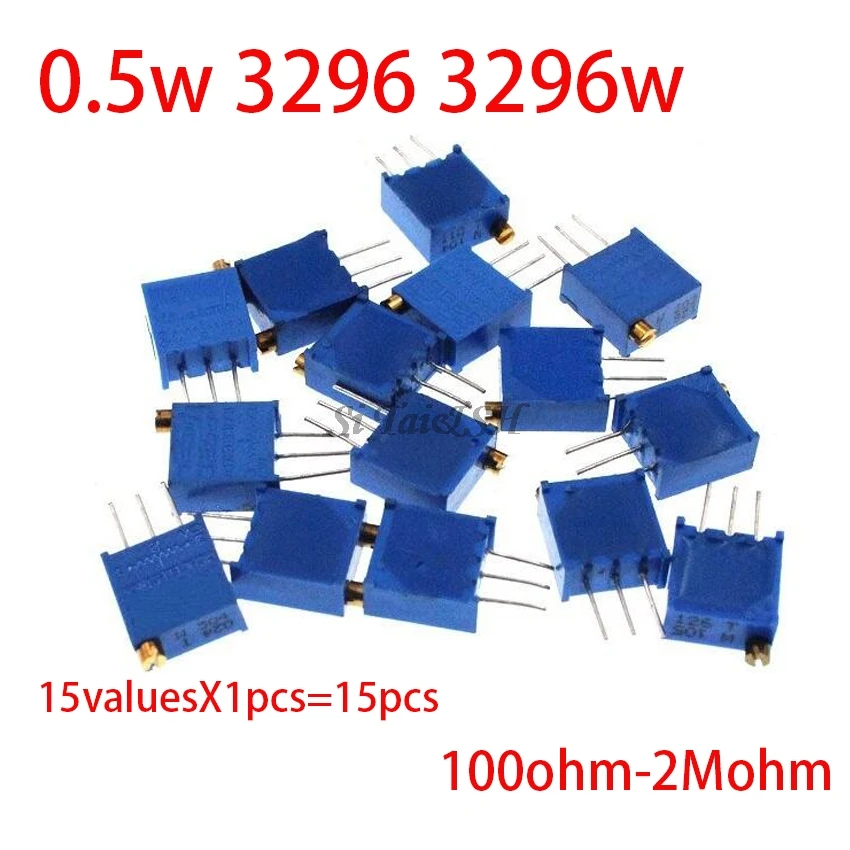 15valuesX1pcs=15pcs 100ohm-2Mohm 0.5w 3296 3296w Variable Resistors MultiTurn trimmer adjustable precision Potentiometer kit
15valuesX1pcs=15pcs 100ohm-2Mohm 0.5w 3296 3296w Variable Resistors MultiTurn trimmer adjustable precision Potentiometer kit