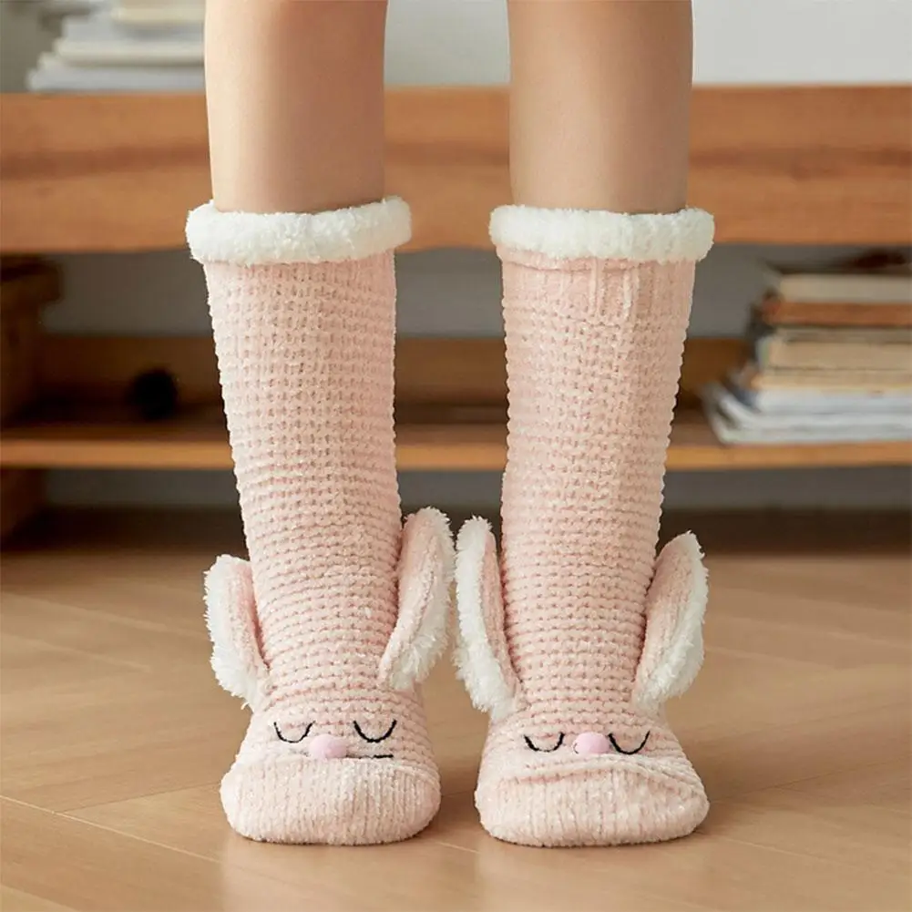 

Милые вязаные носки с заячьими ушками, зимние теплые носки для пола для мужчин и женщин, милые носки унисекс, новинка, толстые теплые несколь...