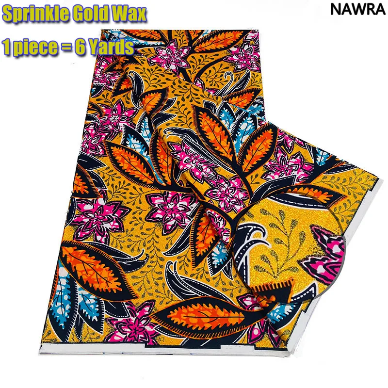 

Guaranteed Veritable African Real Wax Fabric 100%Cotton Flash Gold Print Batik High Quality Soft Pagne Nigeria Ankara Wax Fabric