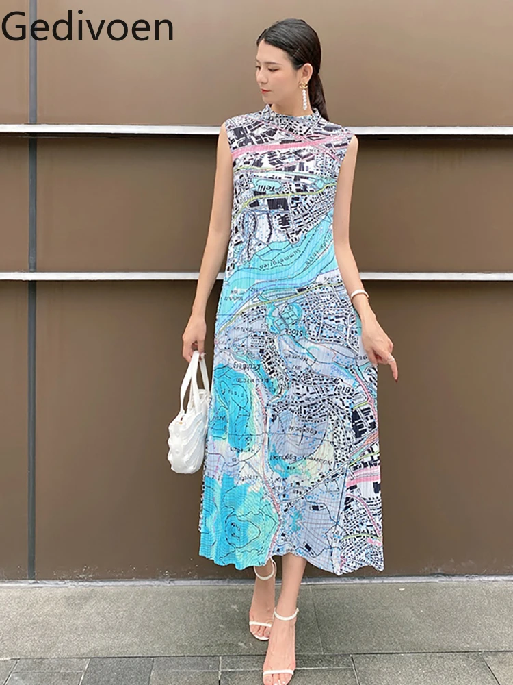 Gedivoen High Quality Summer Women Fashion Designer Party Pleated Dress Sleeveless High Waist Elasticity Loose Print Midi Dress
Gedivoen High Quality Summer Women Fashion Designer Party Pleated Dress Sleeveless High Waist Elasticity Loose Print Midi Dress