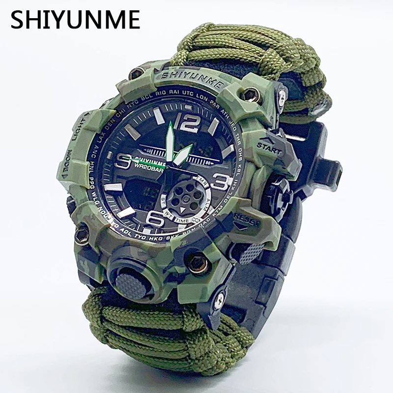 

SHIYUNME New Men Sports Watches Dual Display Analog Digital LED Electronic Quartz Wristwatches Compass Waterproof Military Watch