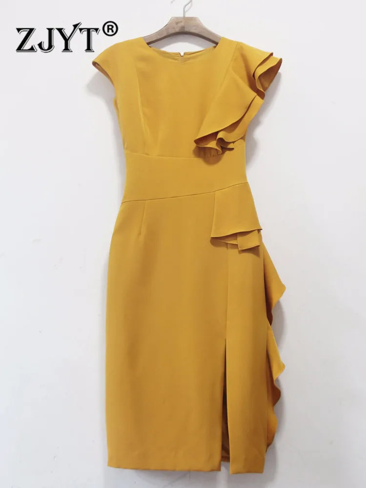 ZJYT Summer Designer Sleeveless Ruffles Elegant Dress for Women 2023 Formal Party Robe Yellow Red Midi Straight Vestidos Office
ZJYT Summer Designer Sleeveless Ruffles Elegant Dress for Women 2023 Formal Party Robe Yellow Red Midi Straight Vestidos Office