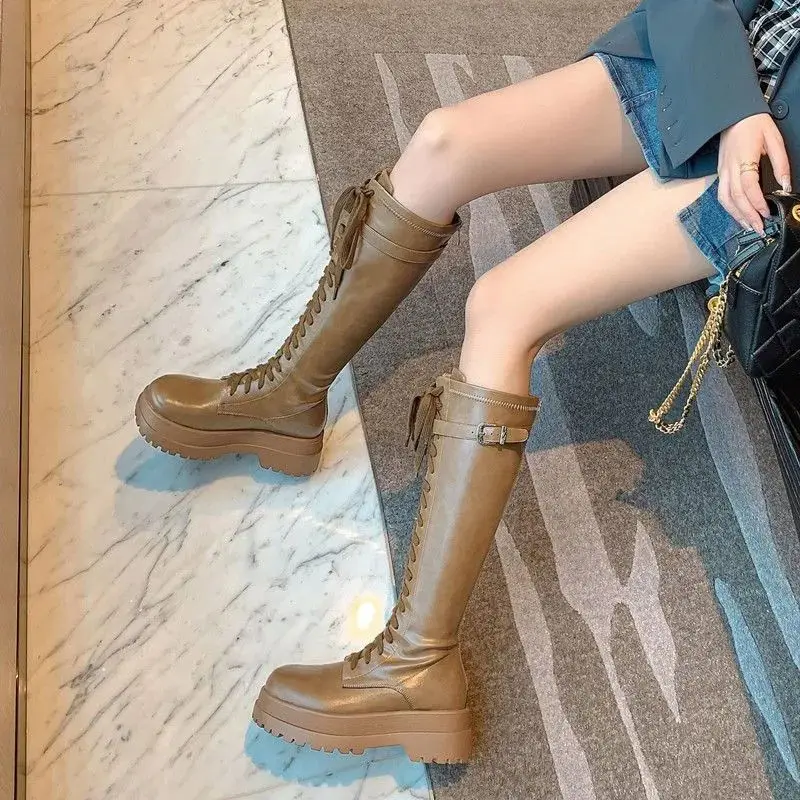 Footwear Long Round Toe Ladies Boots White Shoes for Women Winter Knee High Shaft Lace-up with Laces on Promotion Fashion 2023
Footwear Long Round Toe Ladies Boots White Shoes for Women Winter Knee High Shaft Lace-up with Laces on Promotion Fashion 2023