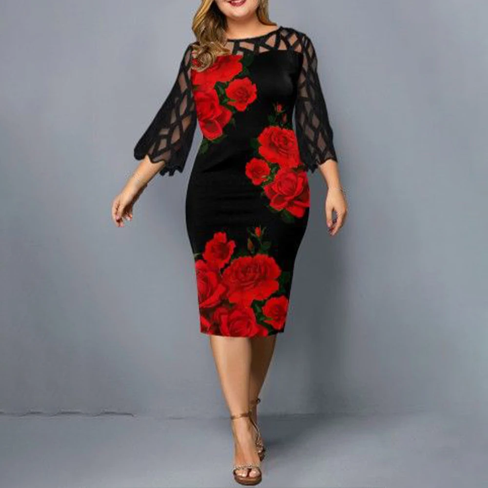 Plus Size Women Printed Lace Panel 3 / 4 Sleeve Lace Dress Hollow Out Casual Mesh Round Neck Dress XL-4XL 5XL
Plus Size Women Printed Lace Panel 3 / 4 Sleeve Lace Dress Hollow Out Casual Mesh Round Neck Dress XL-4XL 5XL