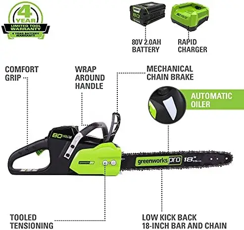 18" Brushless Cordless Chainsaw (Great for Tree Felling, Limbing, Pruning, and Firewood), Tool Only
18" Brushless Cordless Chainsaw (Great for Tree Felling, Limbing, Pruning, and Firewood), Tool Only