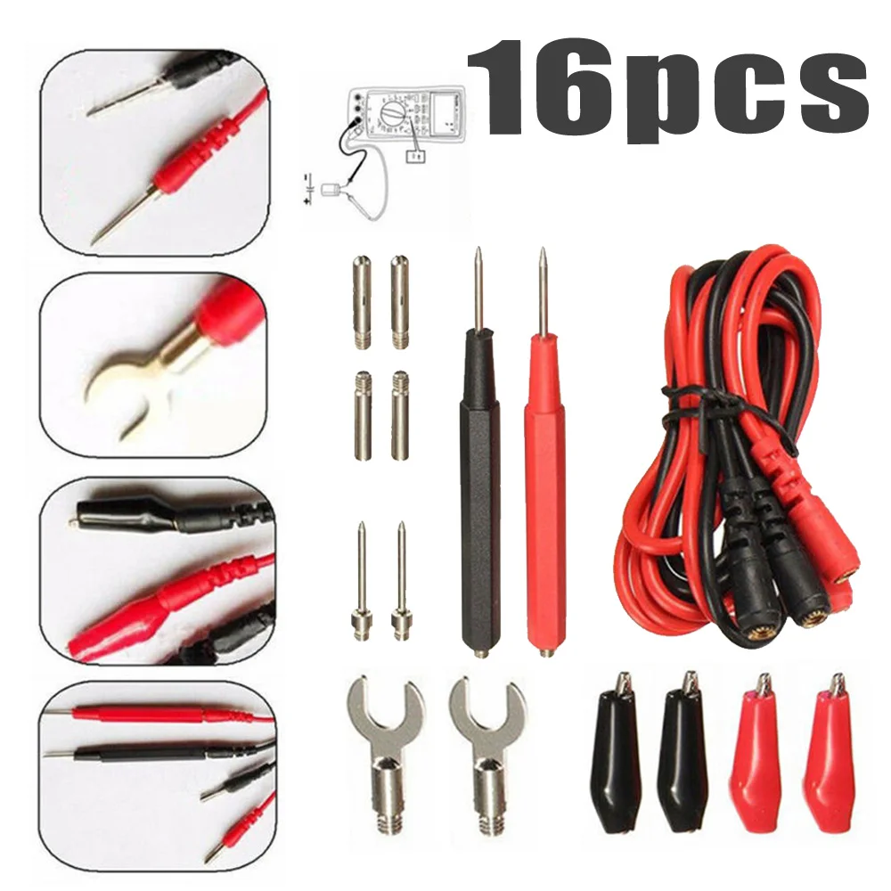 16Pcs Multifunction Copper Test Leads Probes Voltage Cable Meters Replacement 16pcs/Set Multimeter Test Leads Kit
16Pcs Multifunction Copper Test Leads Probes Voltage Cable Meters Replacement 16pcs/Set Multimeter Test Leads Kit