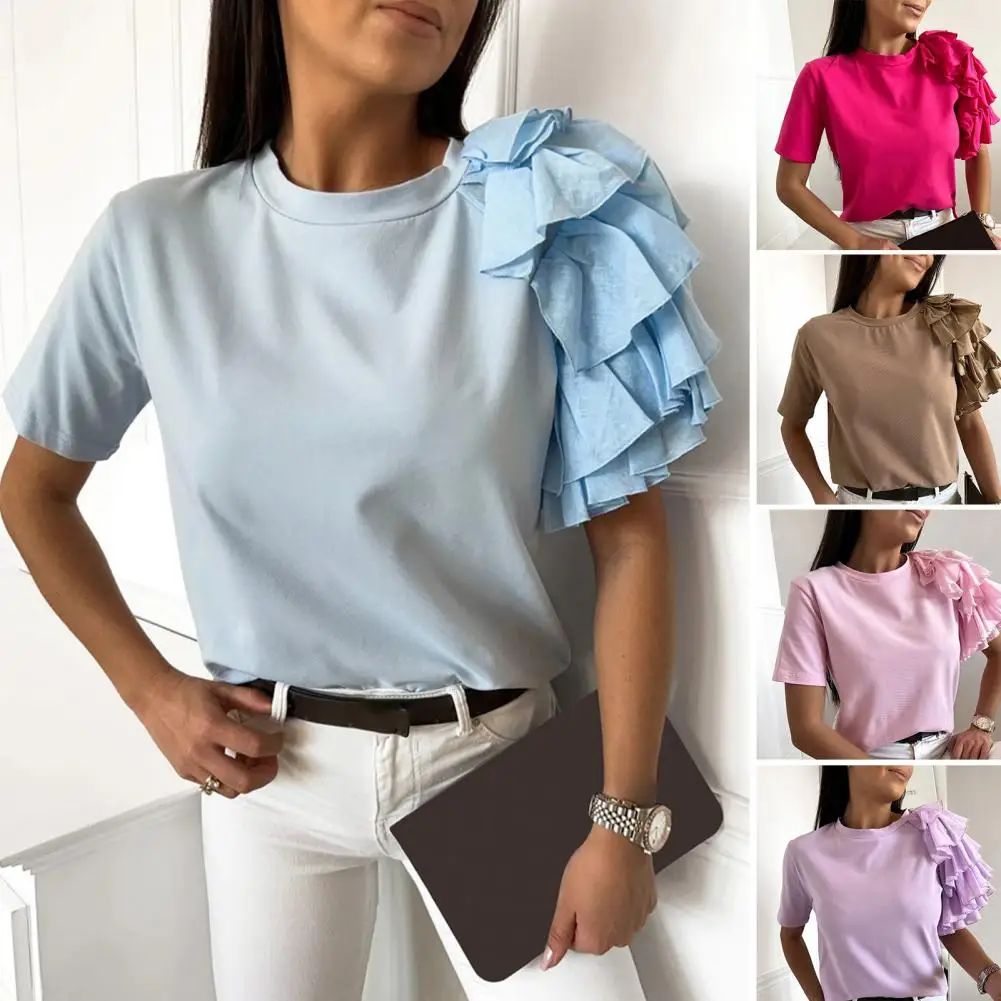 Women T-shirt Attractive Summer Solid Color Crew Neck Pleats T-shirt for Party Women Blouse T-shirt
Women T-shirt Attractive Summer Solid Color Crew Neck Pleats T-shirt for Party Women Blouse T-shirt