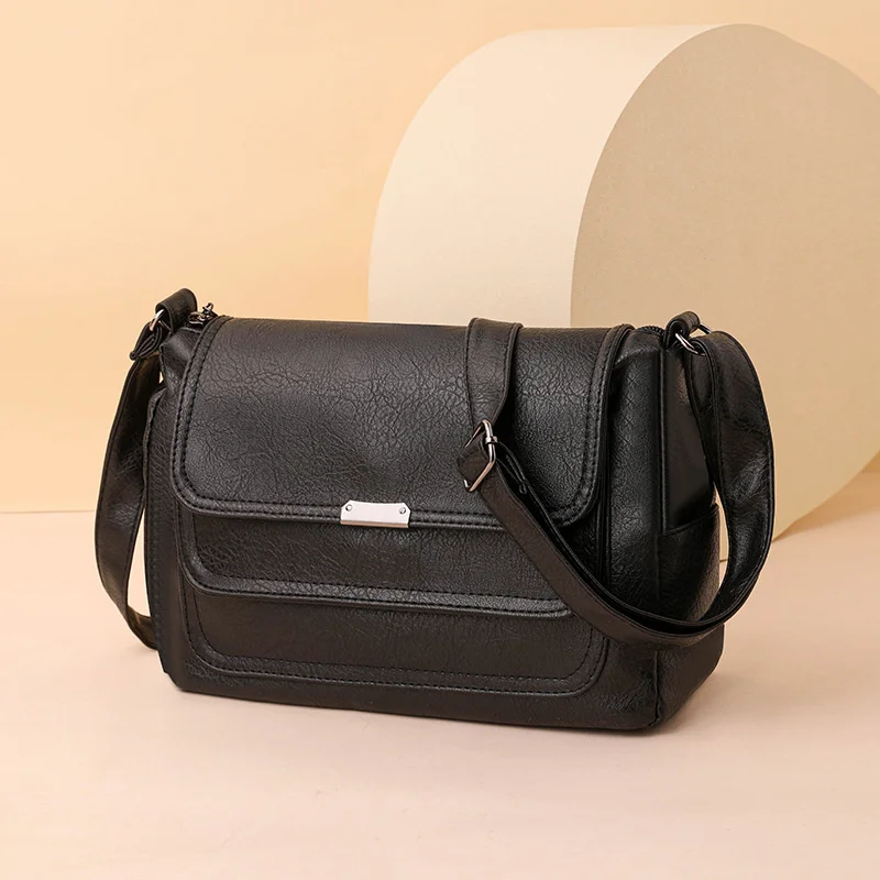 

PU Soft Leather CrossBorder New Simple Lightweight And LargeCapacity Shoulder Messenger Bag Leisure MiddleAged Lady