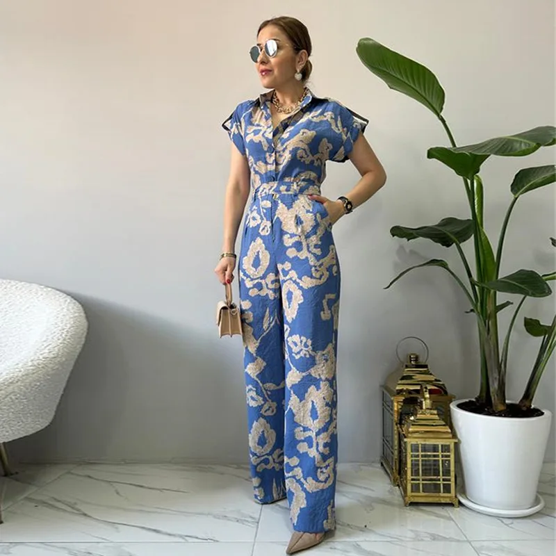 Wepbel Short-Sleeved Rompers Jumpsuit Loose Women's Summer Jumpsuit Printed Waist-Controlled Wide-Leg Pants Straight Jumpsuit
Wepbel Short-Sleeved Rompers Jumpsuit Loose Women's Summer Jumpsuit Printed Waist-Controlled Wide-Leg Pants Straight Jumpsuit