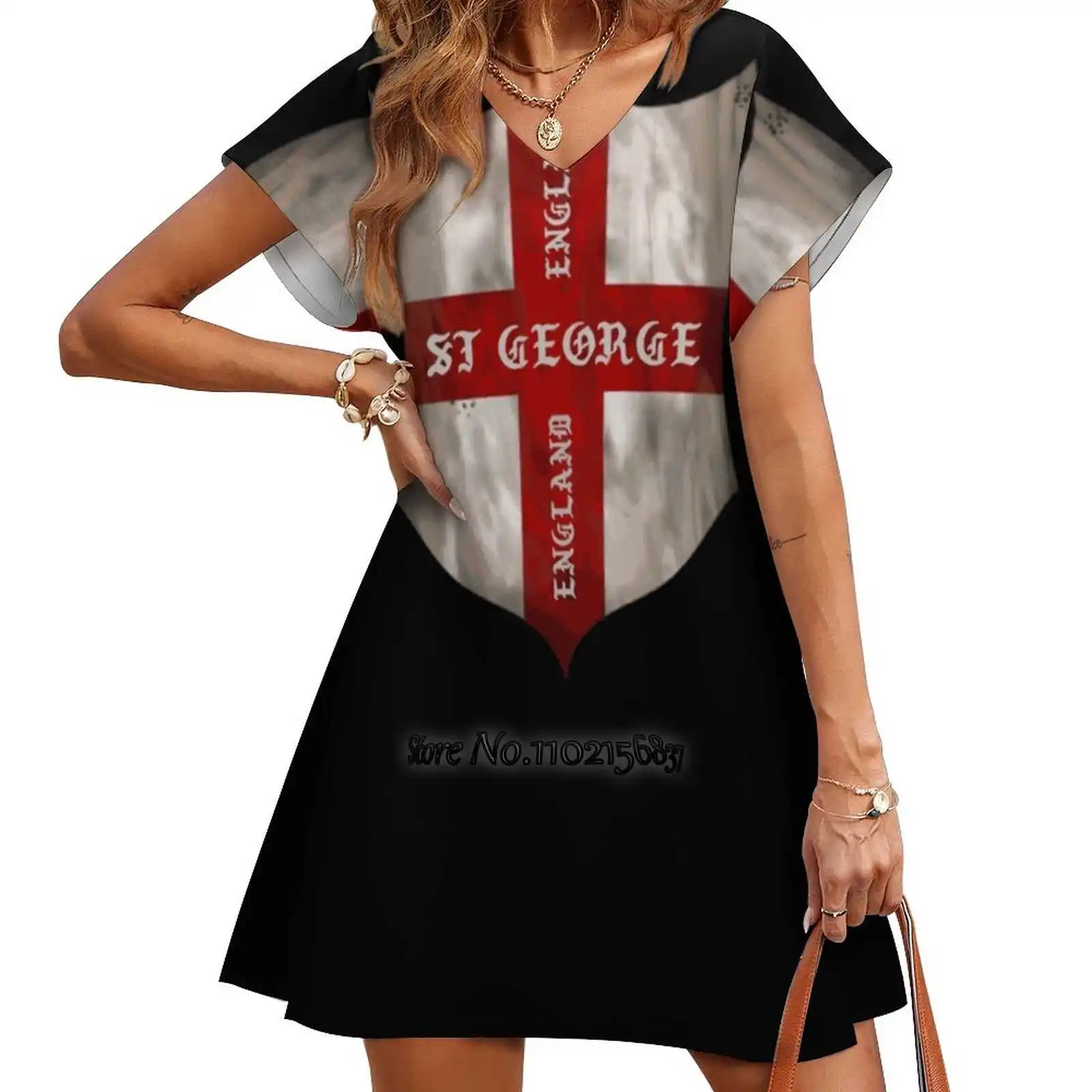 Женская юбка с коротким рукавом и V-образным вырезом
Женская юбка с коротким рукавом и V-образным вырезом