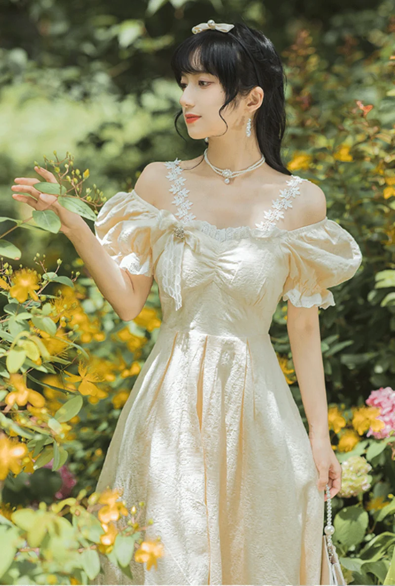 Colors Yellow & Apricot Cottagecore Dress For Slim Lady Vintage Puff Sleeve Slash Neck Off Shoulder Princess Dresses Vestido
Colors Yellow & Apricot Cottagecore Dress For Slim Lady Vintage Puff Sleeve Slash Neck Off Shoulder Princess Dresses Vestido