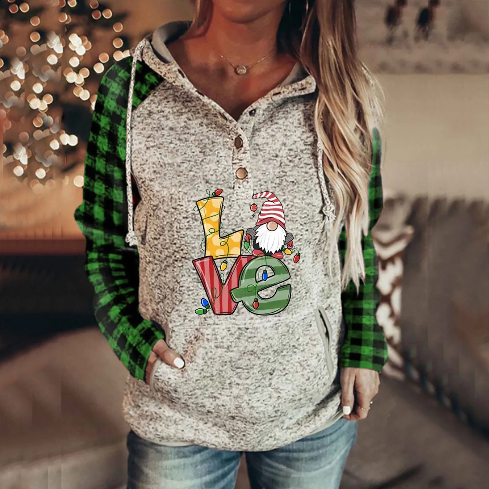 Women's Pullover Hoodies Plaid Christmas Catton Glass Print Button Down Long Sleeve Hoodies Women Women Sweater Zipper Pockets
Women's Pullover Hoodies Plaid Christmas Catton Glass Print Button Down Long Sleeve Hoodies Women Women Sweater Zipper Pockets