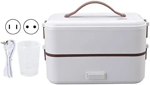 

Electric Lunch Box Portable Food Warmer Double Layers Stainless Steel with Removable Compartments Food Container for Home Office
