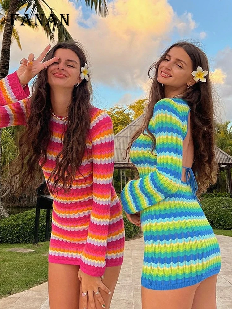 Y2K Mini Dress Summer Women Pink Striped Long Sleeve Knit Beach Dress 2022 Women Sexy Backless Club Party Holiday Dresses Green
Y2K Mini Dress Summer Women Pink Striped Long Sleeve Knit Beach Dress 2022 Women Sexy Backless Club Party Holiday Dresses Green