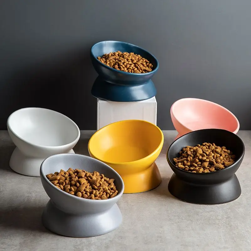 

Нескользящая керамическая миска для кошек, в скандинавском стиле, для воды и кормления домашних животных, миска для собак с наклоном на 45 °, аксессуары для котят