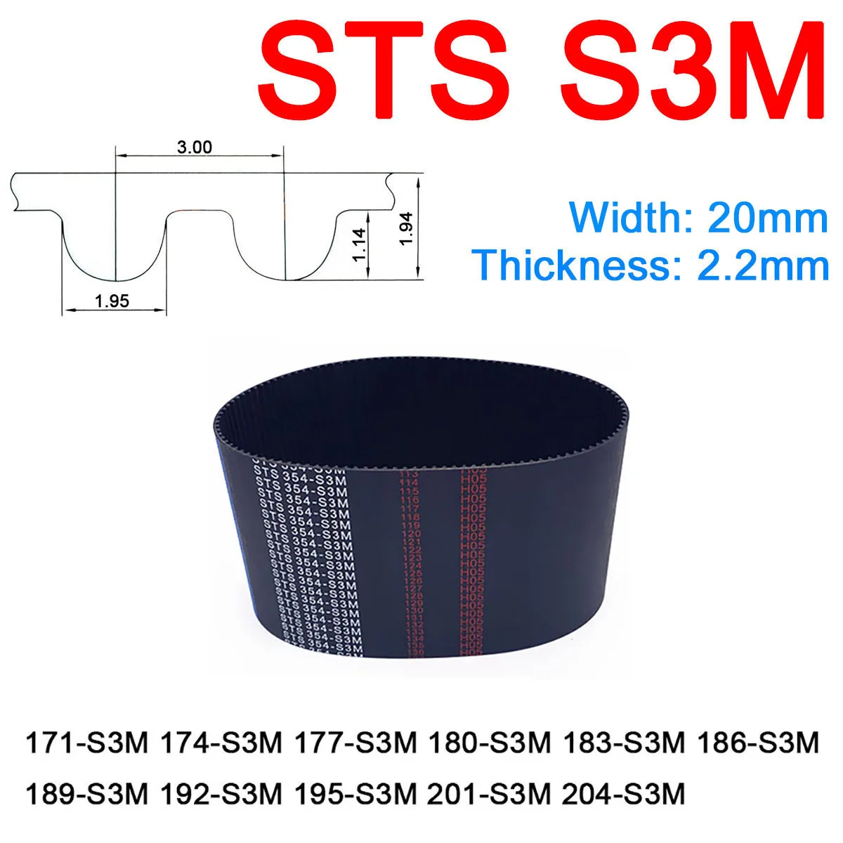 1Pc Width 20mm S3M Rubber Arc Tooth Timing Belt Pitch Length 171 174 177 180 183 186 189 192 195 201 204mm Synchronous Belts
1Pc Width 20mm S3M Rubber Arc Tooth Timing Belt Pitch Length 171 174 177 180 183 186 189 192 195 201 204mm Synchronous Belts