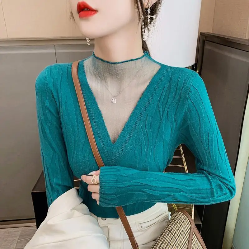 Woman Sweaters Chandails Women's Half Turtleneck Lace Stitching Hollow Out Sweater Western Style Slim Fit Knitted Blouse E219
Woman Sweaters Chandails Women's Half Turtleneck Lace Stitching Hollow Out Sweater Western Style Slim Fit Knitted Blouse E219