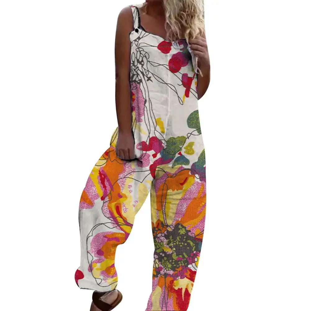 Women Jumpsuit Romper Sleeveless Comfortable Breathable Buttons Casual Oversized Artistic Flower Print Deep Crotch Lady Jumpsuit
Women Jumpsuit Romper Sleeveless Comfortable Breathable Buttons Casual Oversized Artistic Flower Print Deep Crotch Lady Jumpsuit