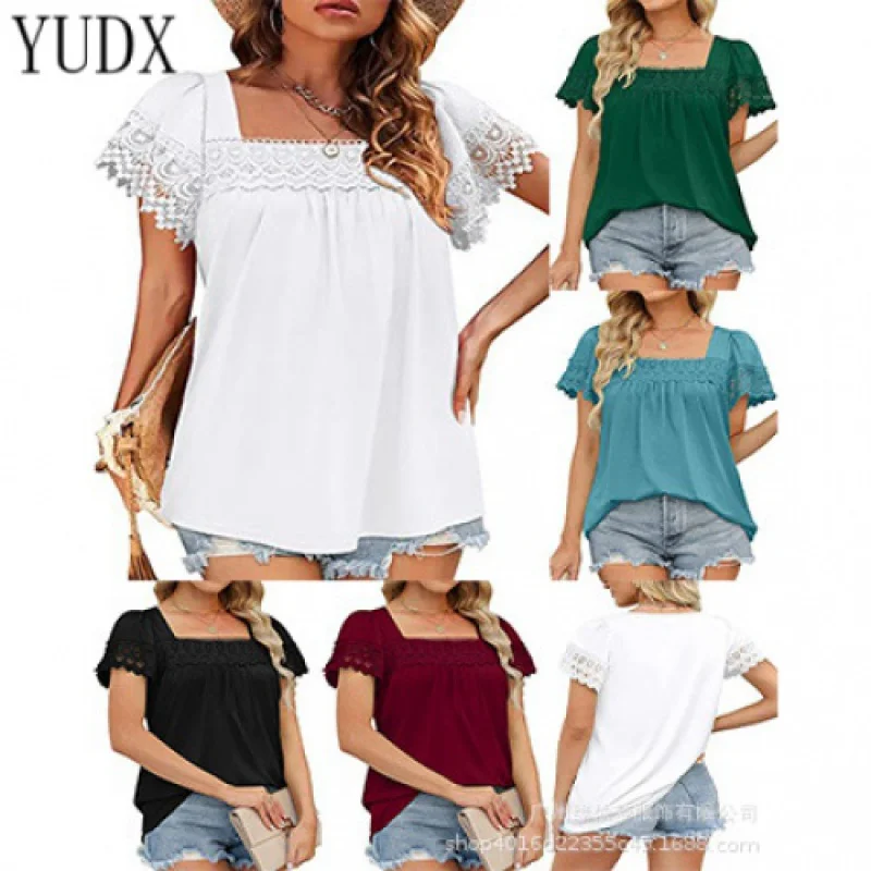 YUDX2023 Summer New European and American Women's Clothing Hot Selling Square Collar Lace Stitching Short-Sleeved Casual T-shirt
YUDX2023 Summer New European and American Women's Clothing Hot Selling Square Collar Lace Stitching Short-Sleeved Casual T-shirt