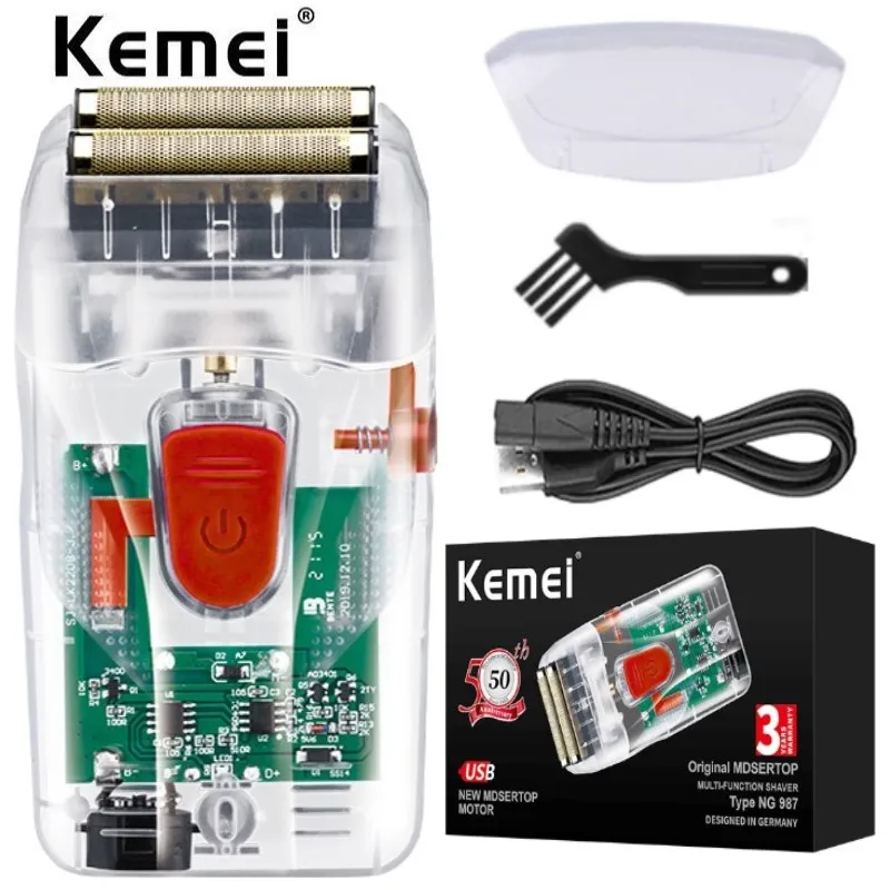 Бритва Kemei для бритья с прозрачным корпусом, перезаряжаемая, для парикмахерской, для стрижки бороды, бритвенный станок для мужчин
Бритва Kemei для бритья с прозрачным корпусом, перезаряжаемая, для парикмахерской, для стрижки бороды, бритвенный станок для мужчин