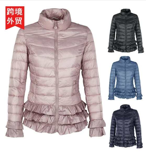 

Women's short lotus leaf hem cotton-padded jacket Ms. cotton-padded jacket solid color zippeshort slim solid colm down cotton-pa