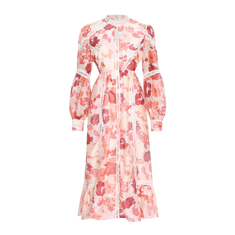 European And American Style Pink Printed Long Dress 2022 Summer Fashion Stand-up Collar Puff Sleeve Hollow Contrast Color Dress
European And American Style Pink Printed Long Dress 2022 Summer Fashion Stand-up Collar Puff Sleeve Hollow Contrast Color Dress