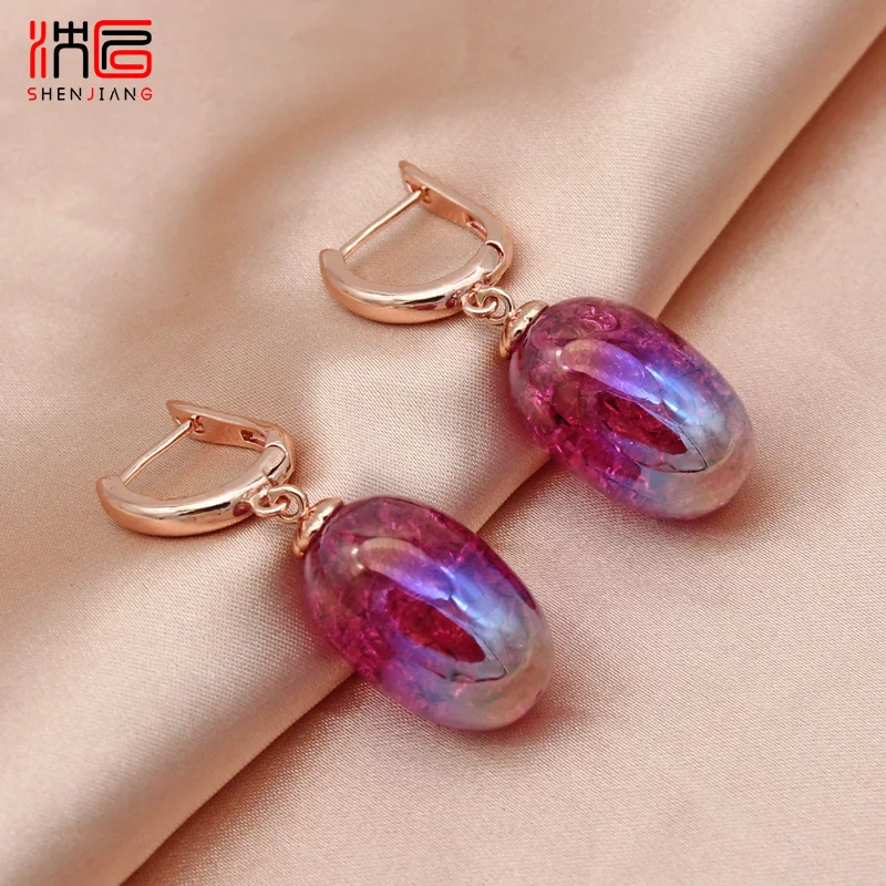 SHENJIANG New Fashion 585 Rose Gold Grape Drop Earrings For Women Wedding Jewelry Trend Personality Gift Oval Resin Eardrop
SHENJIANG New Fashion 585 Rose Gold Grape Drop Earrings For Women Wedding Jewelry Trend Personality Gift Oval Resin Eardrop