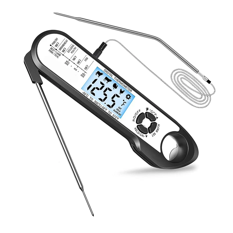 

Meat Thermometers - Dual Probe Instant Read Food Thermometer With Alarm Buzzer, Backlight, Calibration, For Kitchen