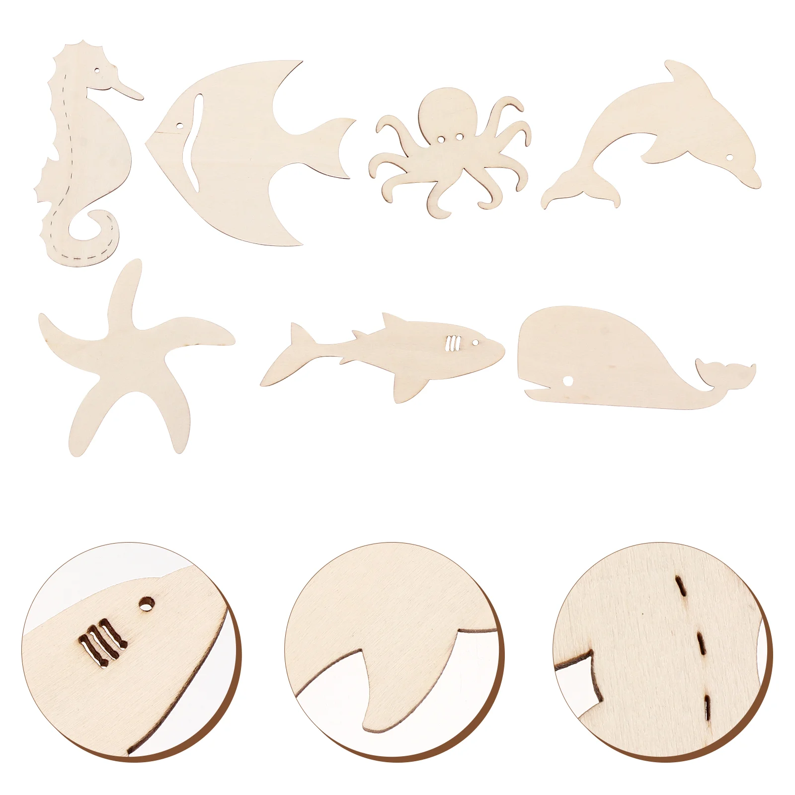

Doodle Marine Wood Chips Cutout Ornament Slice Craft Ocean Animals Decoration Unfinished
