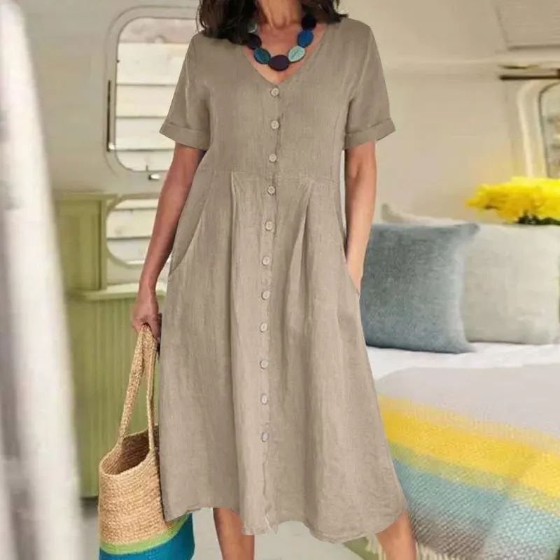 2023 Autumn Cotton Linen Women's Dress Oversize V-neck Short Sleeve Loose Casual Dresses Female Elegant Fashion Clothes Ladies
2023 Autumn Cotton Linen Women's Dress Oversize V-neck Short Sleeve Loose Casual Dresses Female Elegant Fashion Clothes Ladies