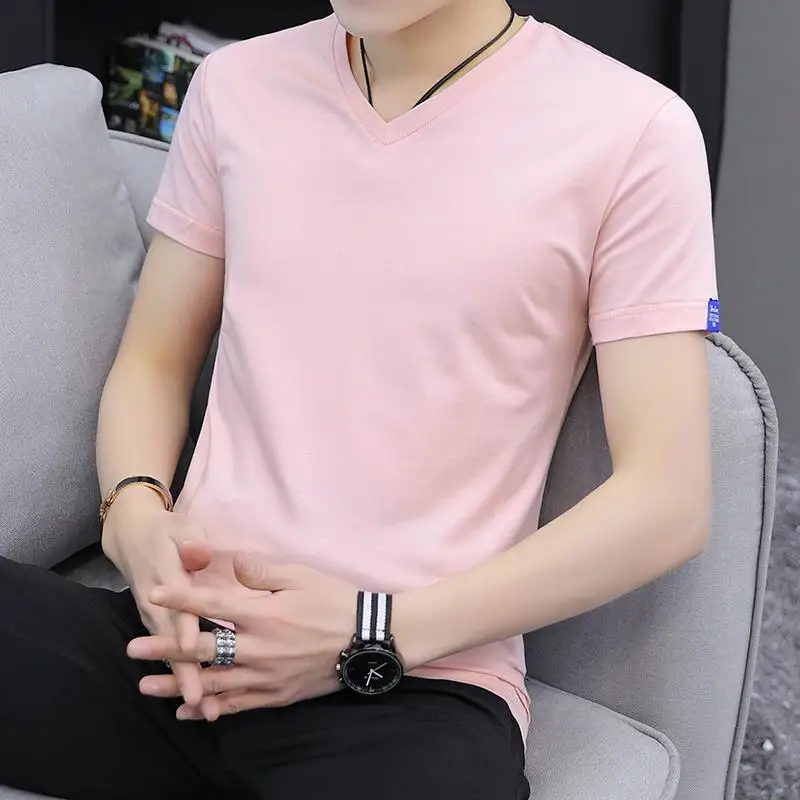 Men Tshirts Short Sleeve T-Shirt V-Neck Summer Cotton Pink Slim Ice Silk Half Men's T-Shirt Hot Men's Tops V-Neck Casual Tees 
Men Tshirts Short Sleeve T-Shirt V-Neck Summer Cotton Pink Slim Ice Silk Half Men's T-Shirt Hot Men's Tops V-Neck Casual Tees