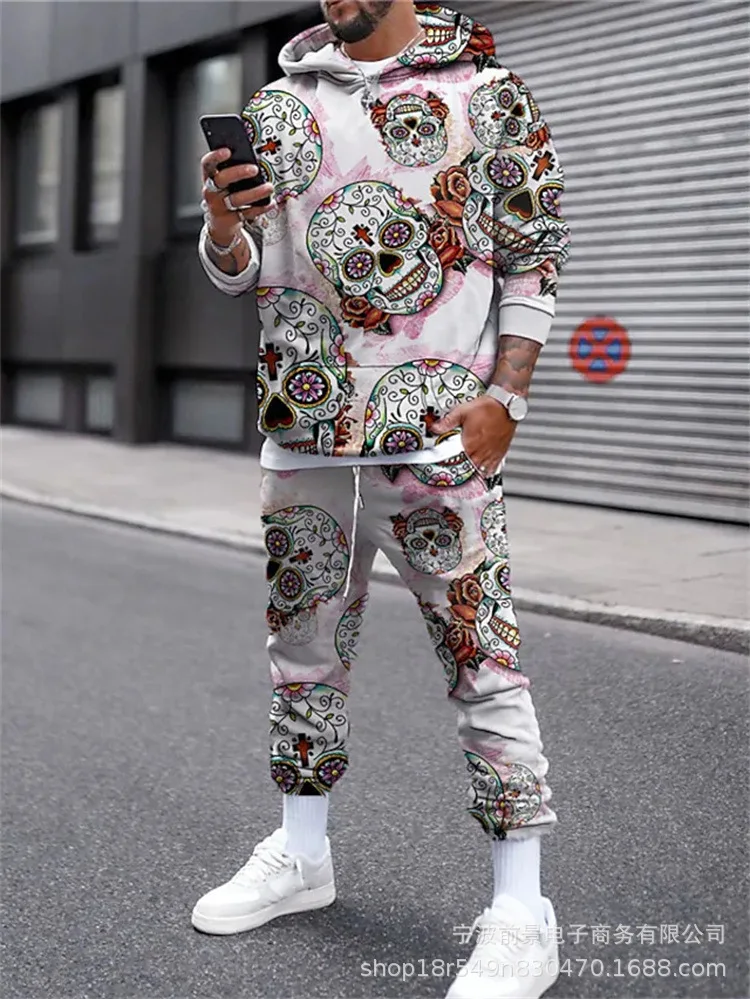 Autumn and Winter New Men's Outdoor Sports Leisure Long Sleeve Hooded Pants Two-piece Suit Skull 3D Digital Printing Sportswear
Autumn and Winter New Men's Outdoor Sports Leisure Long Sleeve Hooded Pants Two-piece Suit Skull 3D Digital Printing Sportswear