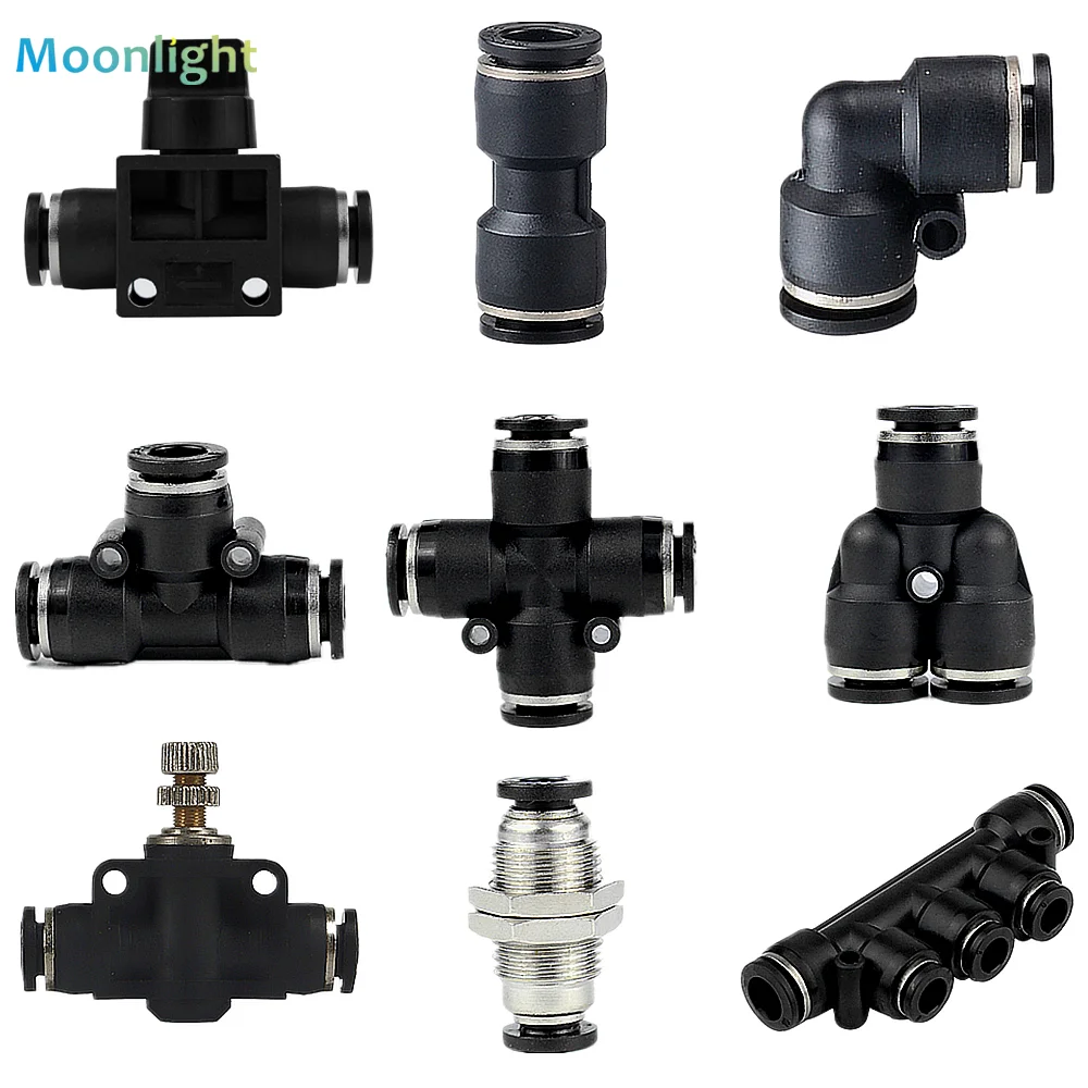 

High Quality Black Pneumatic Fitting Pipe Connector Tube Air Quick Fittings 3/4/6/8/10/12/14/16mm PU PY PK PE PV SA HVFF PZA PM