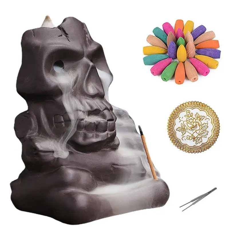 Горелка для благовоний в виде черепа, горелка для благовоний с водопадом, подставка для благовоний для Хэллоуина с 20 держателями
Горелка для благовоний в виде черепа, горелка для благовоний с водопадом, подставка для благовоний для Хэллоуина с 20 держателями