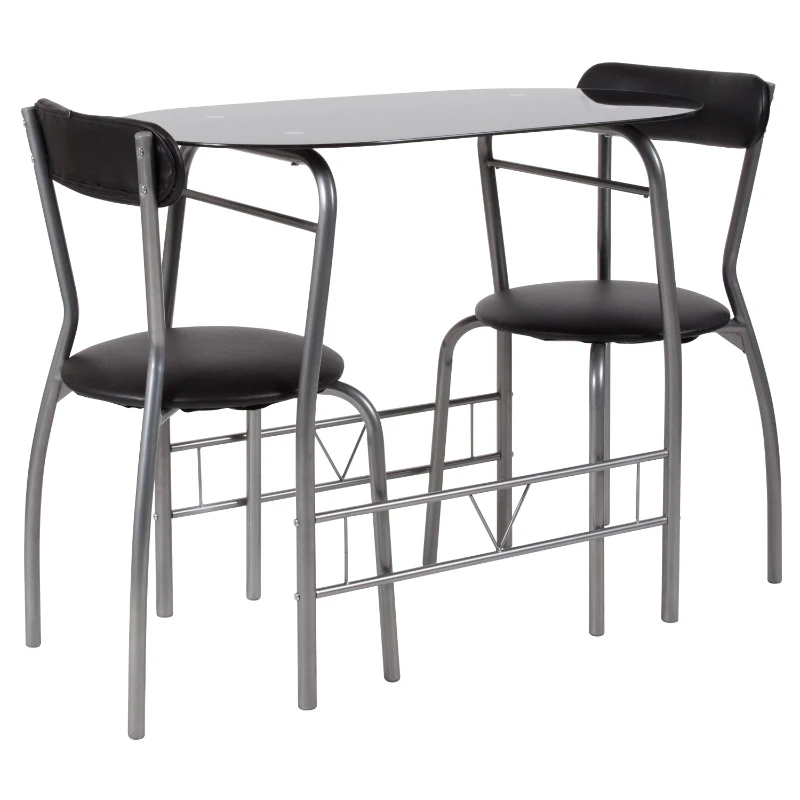 Sutton 3 Piece Space-Saver Bistro Set with Black Glass Top Table and Black Vinyl Padded Chairs
Sutton 3 Piece Space-Saver Bistro Set with Black Glass Top Table and Black Vinyl Padded Chairs